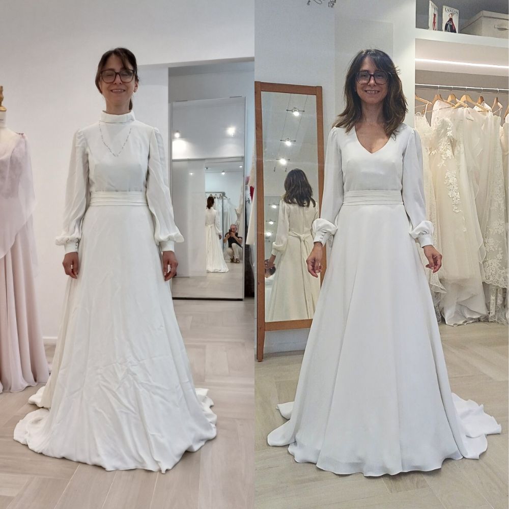 prima e dopo di un abito da sposa modificato