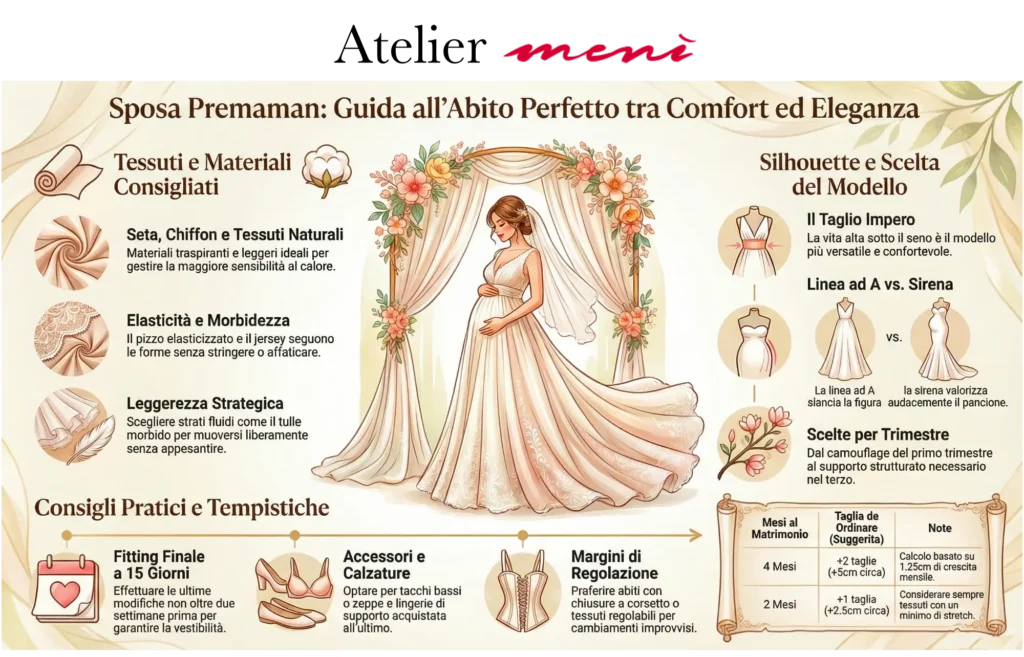 infografica con info utili per scegliere abiti da sposa premaman