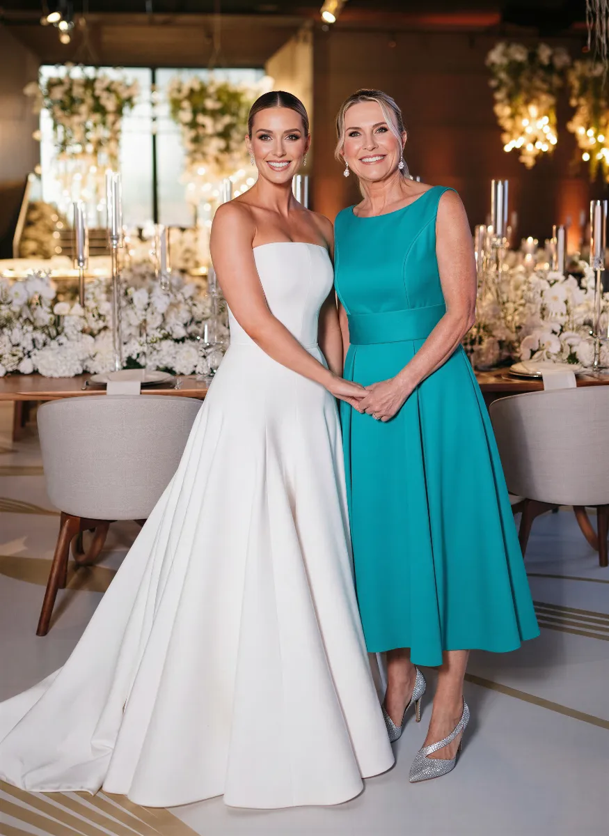 sposa con la mamma vestite da Atelier Menì